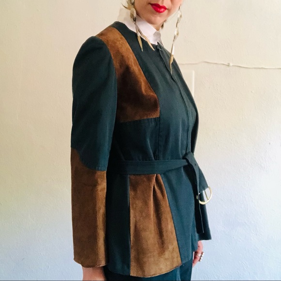 60s VTG HERMÈS Cotton Leather Green Brown Equestrian Riding Suit Chaps Jacket - Picture 11 of 15